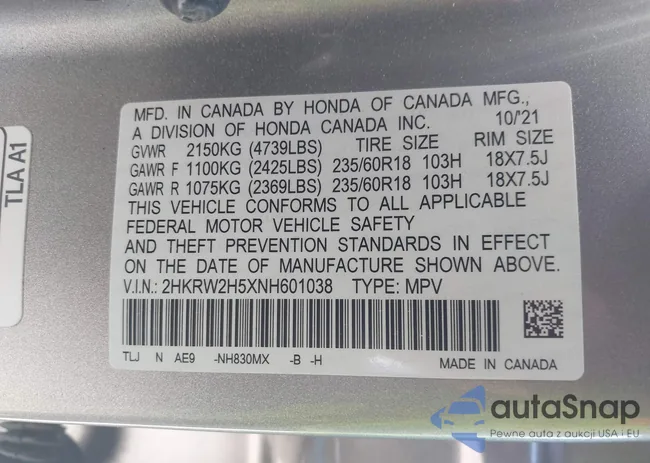 2HKRW2H5XNH601038: 43215438