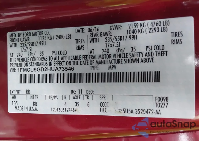 1FMCU9GD2HUA73546: 43214723