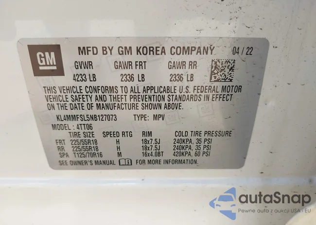 KL4MMFSL5NB127073: 43214863