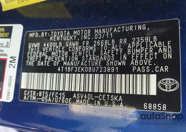 4T1BF3EK0BU723891: 43215957