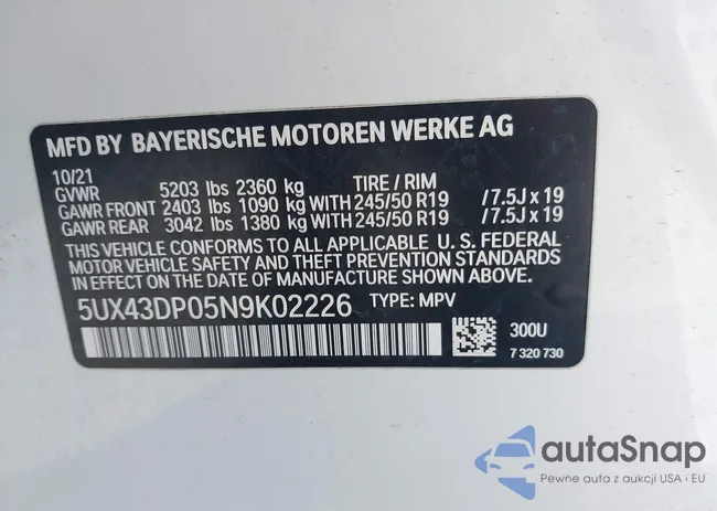 5UX43DP05N9K02226: 43216183