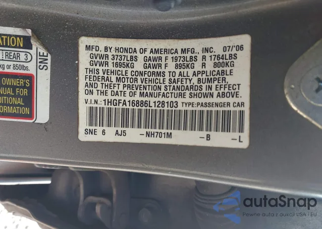 1HGFA16886L128103: 43216200