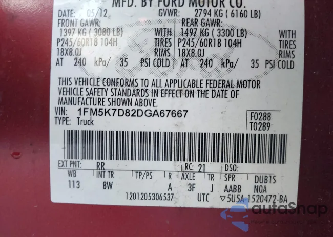 1FM5K7D82DGA67667: 43216279