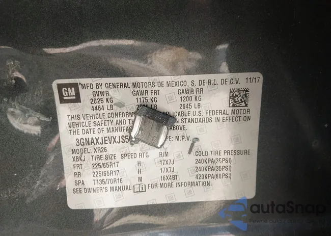 3GNAXJEVXJS561737: 43216296