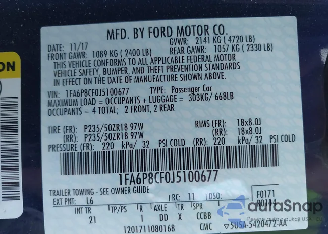 1FA6P8CF0J5100677: 43216332