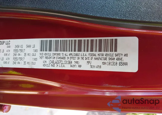 1C4BJWDG7CL131364: 43216365