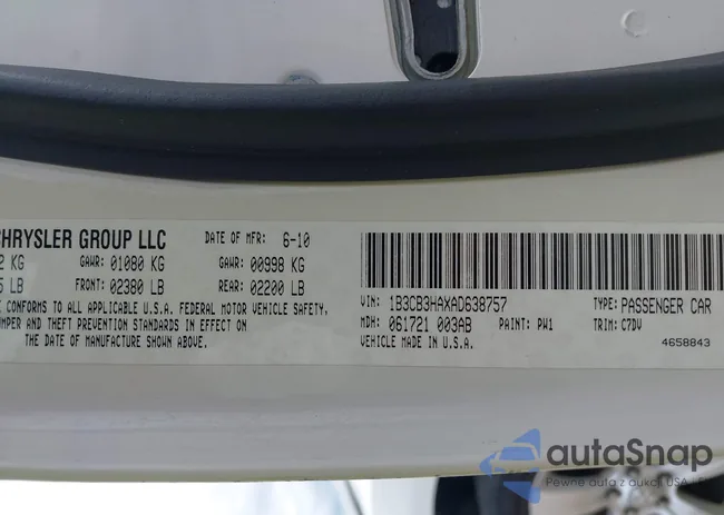 1B3CB3HAXAD638757: 43216375