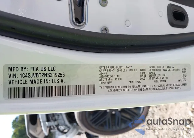 1C4SJVBT2NS219256: 43216467