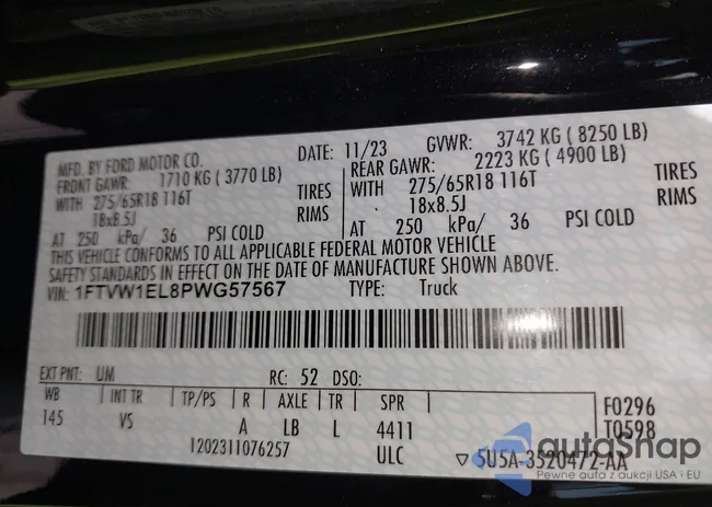 1FTVW1EL8PWG57567: 43215523