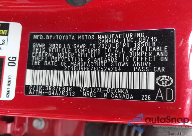 2T1BURHE7GC524764: 43215718