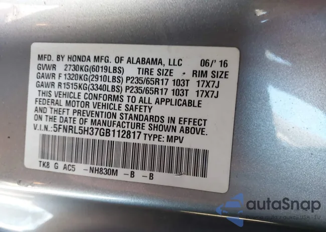 5FNRL5H37GB112817: 43215734