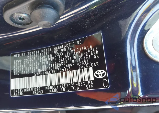 5YFEPMAE3NP339125: 43215766