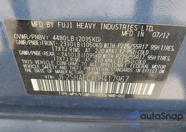 JF2SHAECXDH417967: 43215805