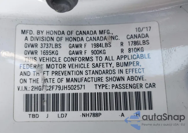 2HGFC2F79JH502571: 43216916