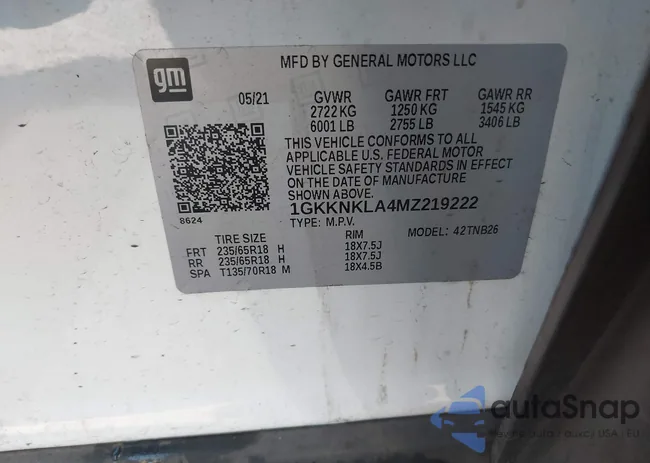 1GKKNKLA4MZ219222: 43217007