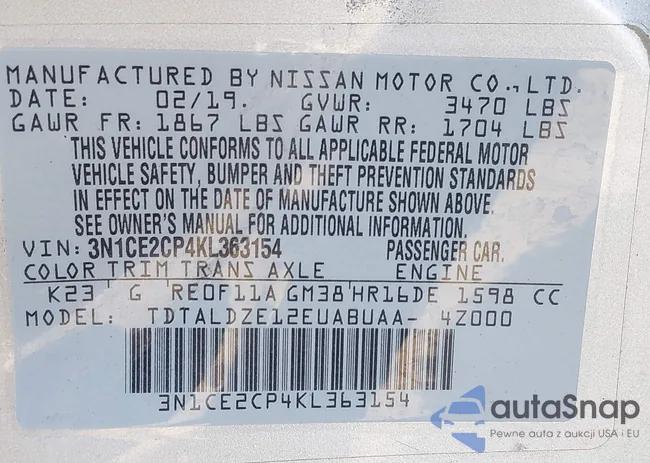 3N1CE2CP4KL363154: 43217140