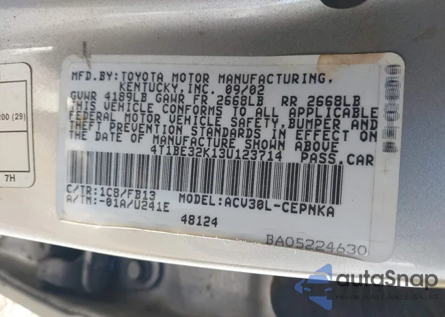 4T1BE32K13U123714: 43217257