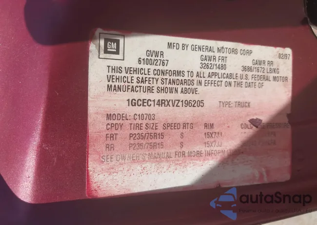 1GCEC14RXVZ196205: 43217301