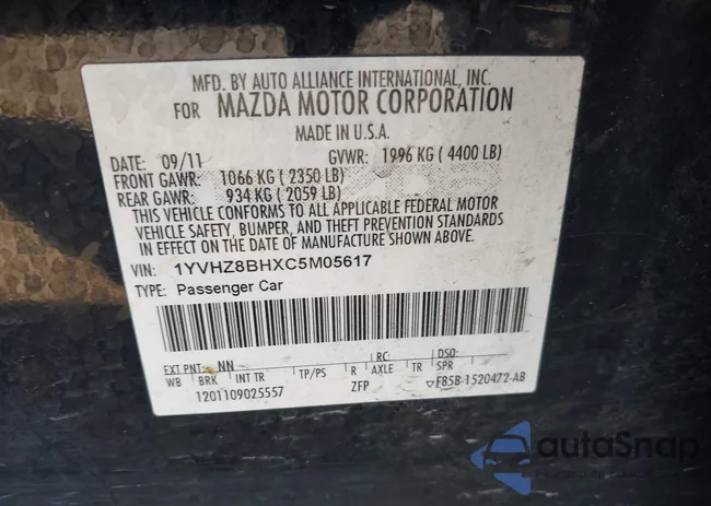 1YVHZ8BHXC5M05617: 43217335