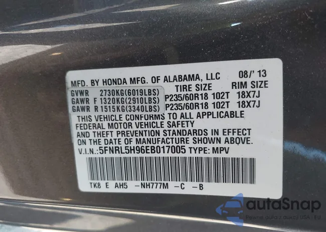 5FNRL5H96EB017005: 43216526