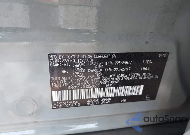 JTMRWRFV7LD068502: 43216664