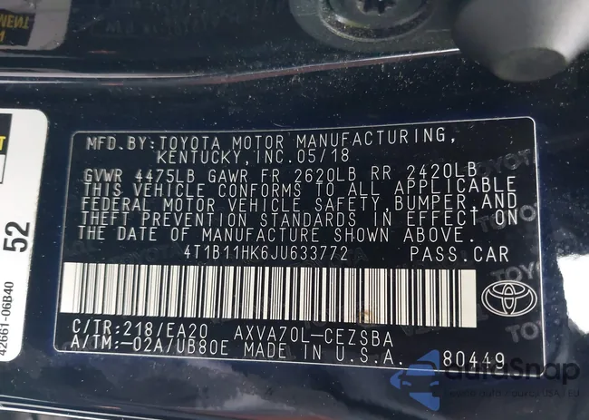 4T1B11HK6JU633772: 43216737