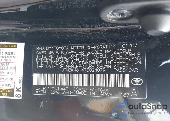 JTNBK46K473024079: 43216765