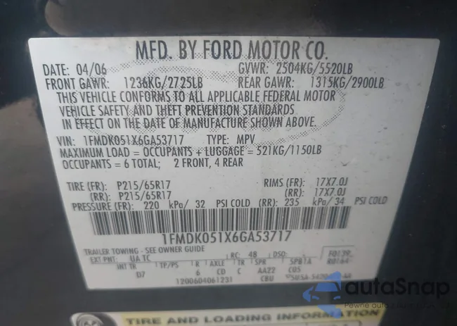 1FMDK051X6GA53717: 43218004