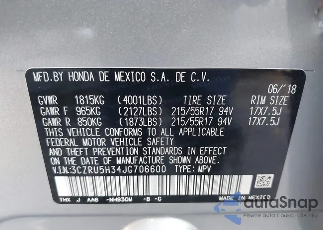 3CZRU5H34JG706600: 43218043