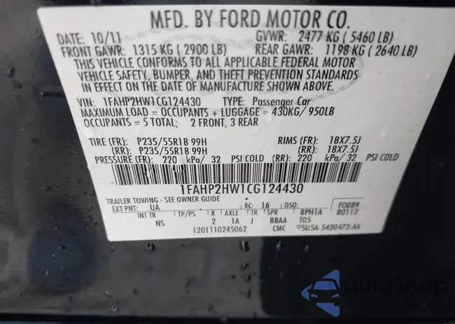 1FAHP2HW1CG124430: 43218137