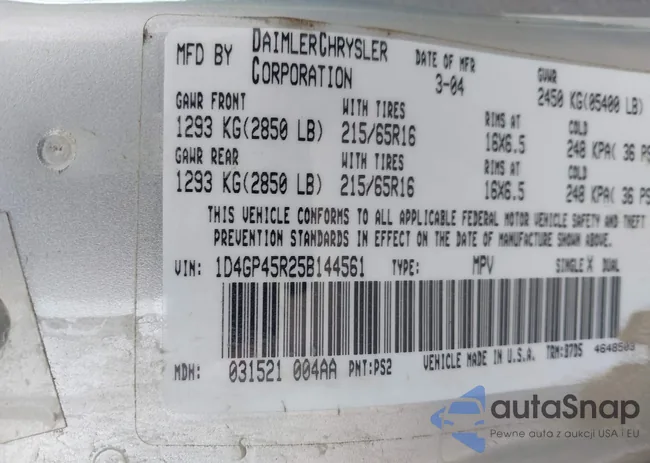 1D4GP45R25B144561: 43218396