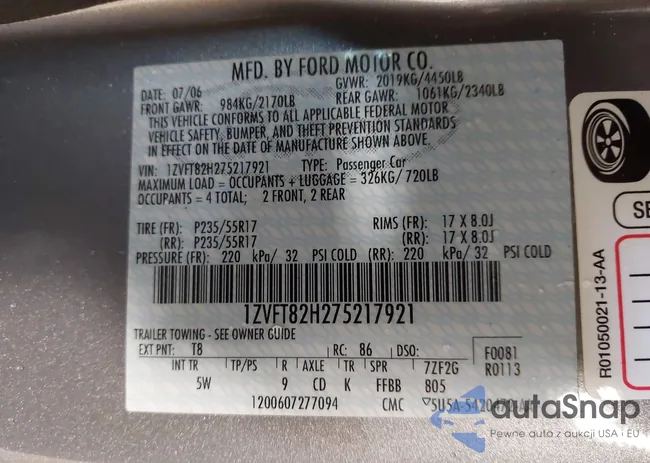 1ZVFT82H275217921: 43217651