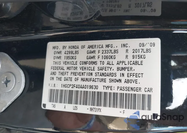 1HGCP2F40AA019630: 43217692