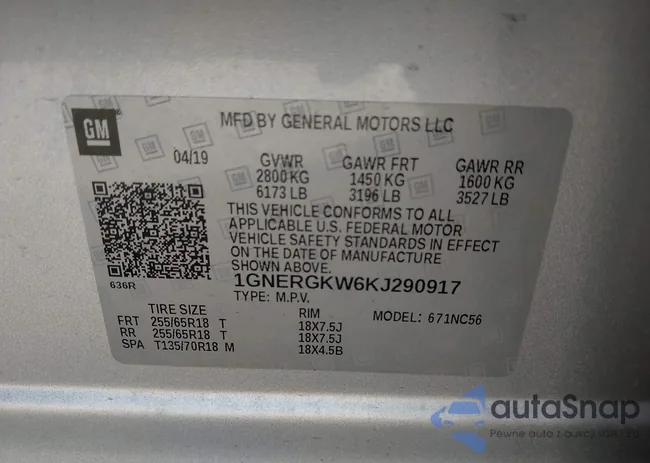 1GNERGKW6KJ290917: 43217774