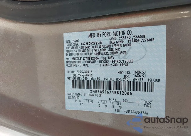 2FMZA51674BB12086: 43217780