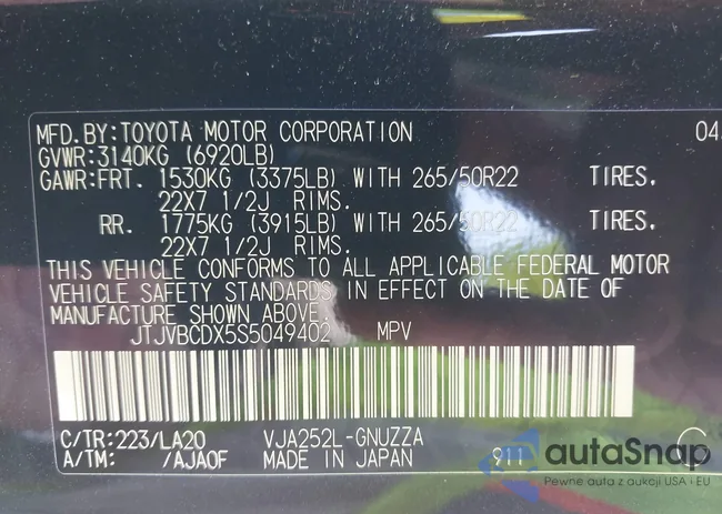 JTJVBCDX5S5049402: 43218929