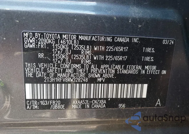 2T3H1RFV8RW328248: 43219130