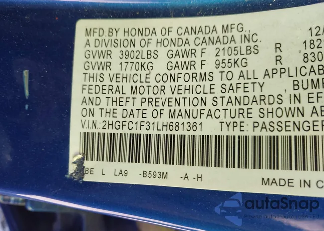 2HGFC1F31LH681361: 43219194