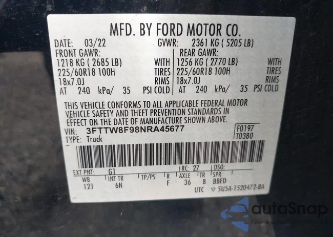 3FTTW8F98NRA45677: 43219211