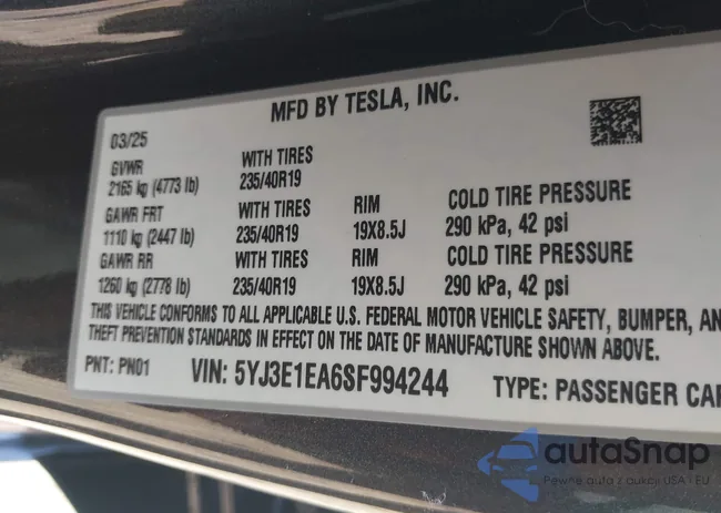 5YJ3E1EA6SF994244: 43219232