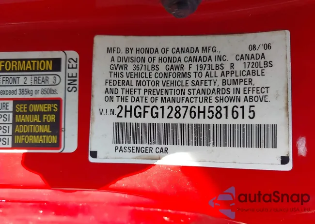 2HGFG12876H581615: 43219306