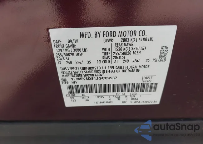 1FM5K8D81JGC89537: 43218889