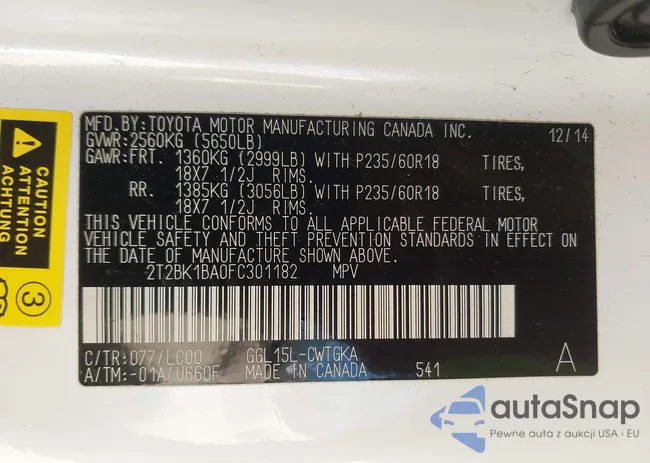 2T2BK1BA0FC301182: 43218890