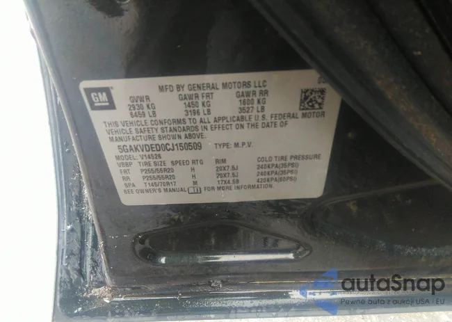 5GAKVDED0CJ150509: 43219915