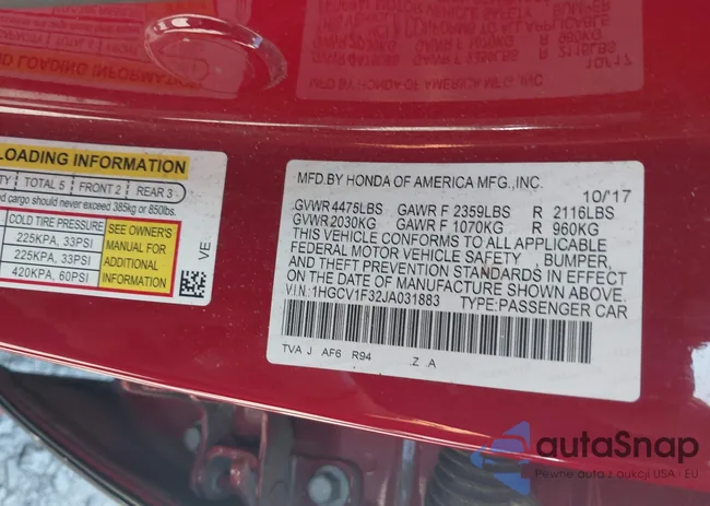 1HGCV1F32JA031883: 43220141