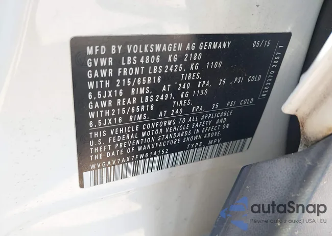 WVGAV7AX7FW614152: 43220187