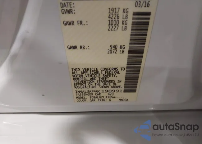 1N4AL3AP4GC190991: 43220252