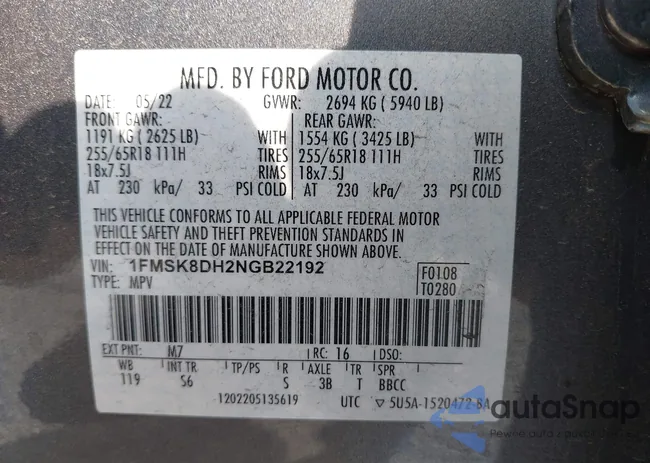 1FMSK8DH2NGB22192: 43220328