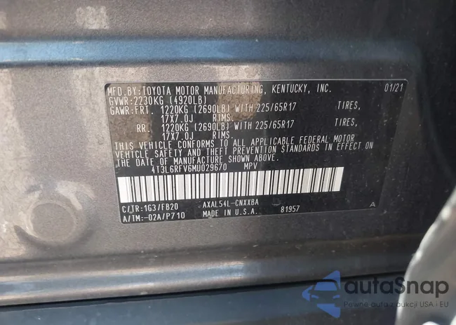 4T3L6RFV6MU029670: 43220462