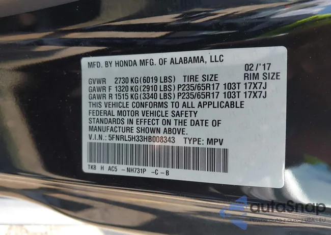 5FNRL5H33HB008343: 43219507